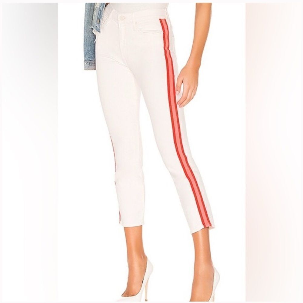Mother Rise Dazzler Crop Jeans in Whipping The Cream Pink Racer Size 28